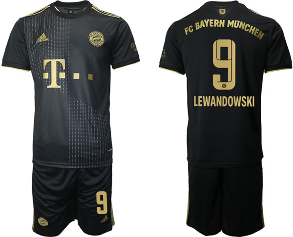 Men's FC Bayern München #9 Robert Lewandowski Black Away Soccer Jersey Suit